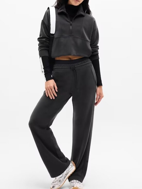 Athleta Seasoft Rib 1/4 Zip Popover in Black Women's Size Large Suede-soft Crop - Picture 3 of 3